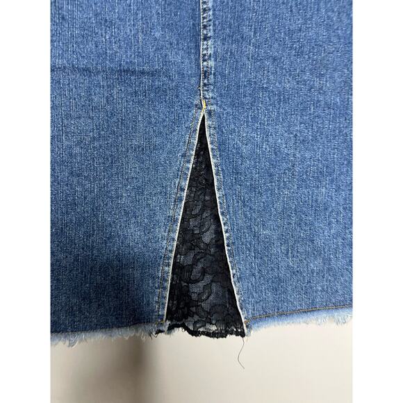 Vintage Tag Rag Culture Denim & Lace Raw Hem Y2K Light Academia Skirt Size 9 - Picture 4 of 7